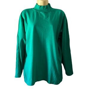 Jennifer Moore Green Cotton Knit Mock Turtleneck Tunic Top Woman Size Large